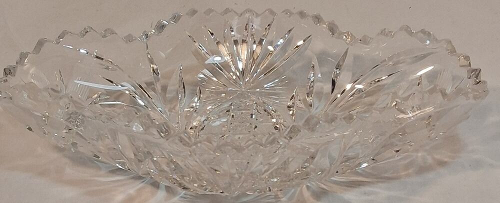 Antique American Brilliant Period Cut Glass Crystal Oval Bowl Sawtooth 1876-1916